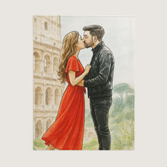 Watercolor and Pen Art Style Custom Flannel Blanket from Your Photo