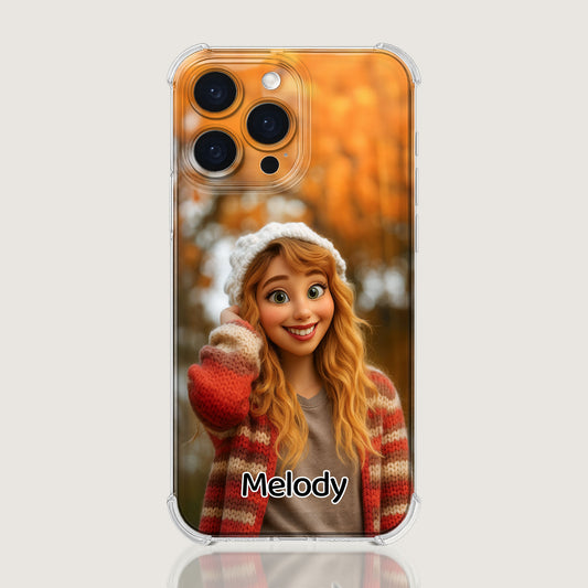 Pixar-Inspired Clear TPU iPhone Case – Custom 3D Cartoon Portrait from Your Photo