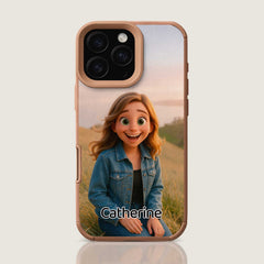 Pixar-Inspired TPU & PU Leather iPhone Case – Custom 3D Cartoon Portrait from Your Photo