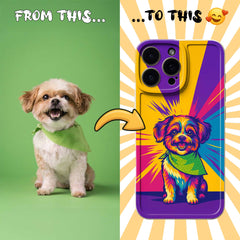 Neon Pop Style Pet Portrait TPU iPhone Case – Custom from Your Photo