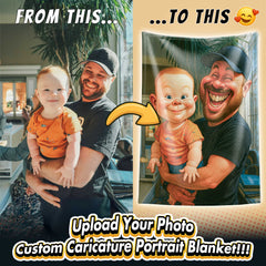Hand-drawn Caricature Style Custom Flannel Blanket from Your Photo