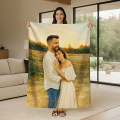 Original Watercolor Art Style Custom Flannel Blanket from Your Photo