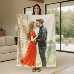 Watercolor and Pen Art Style Custom Flannel Blanket from Your Photo