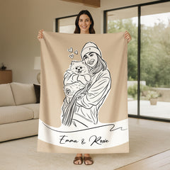 Minimal Line Illustration Style Custom Flannel Blanket from Your Photo