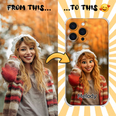Pixar-Inspired Clear TPU iPhone Case – Custom 3D Cartoon Portrait from Your Photo