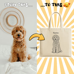 Retro Line Illustration Style Custom Tote Bag From Your Photo