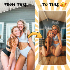 Pixar-Inspired Custom Beach Towel – Bestie Edition from Your Photo