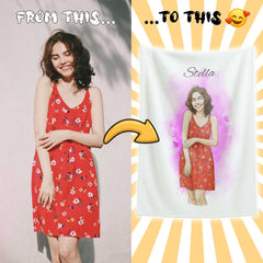 Watercolor and Pen Art Style Custom Flannel Blanket from Your Photo