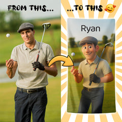 Pixar-Inspired Custom Beach Towel – Golf Edition from Your Photo