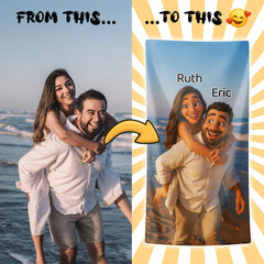 Pixar-Inspired Custom Beach Towel – Couple Edition from Your Photo