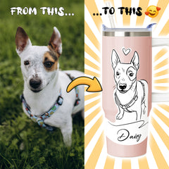 Hand Drawn Minimal Line Illustration Style Custom 30oz Tumbler with Handle from Your Photo