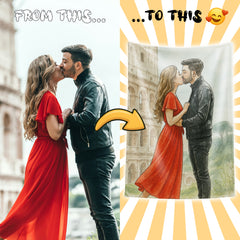 Watercolor and Pen Art Style Custom Flannel Blanket from Your Photo