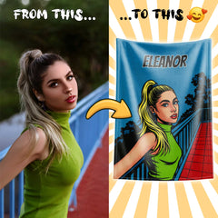 Pop Art Comic Style Custom Flannel Blanket from Your Photo