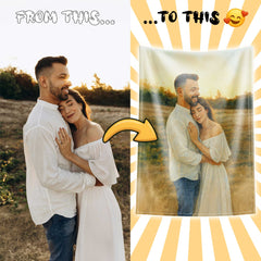 Original Watercolor Art Style Custom Flannel Blanket from Your Photo