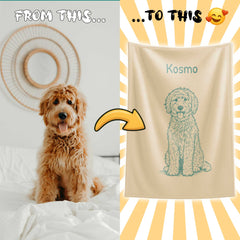 Retro Line Illustration Style Custom Flannel Blanket from Your Photo