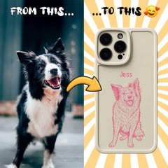 Retro Line Illustration Art Style Pet Portrait TPU iPhone Case – Custom from Your Photo