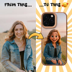 Pixar-Inspired TPU & PU Leather iPhone Case – Custom 3D Cartoon Portrait from Your Photo