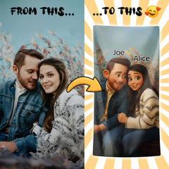 Pixar-Inspired Custom Beach Towel – Couple Edition from Your Photo