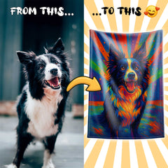 Modern Digital Pop Expressionism Pet Portrait Custom Flannel Blanket from Your Photo