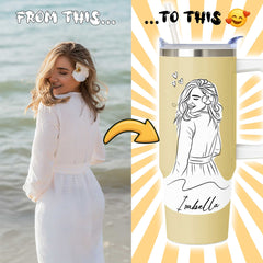 Hand Drawn Minimal Line Illustration Style Custom 30oz Tumbler with Handle from Your Photo