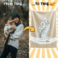 Minimal Line Illustration Style Custom Flannel Blanket from Your Photo