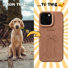 Retro Line Illustration Art Style Pet Portrait TPU & PU iPhone Case – Custom from Your Photo