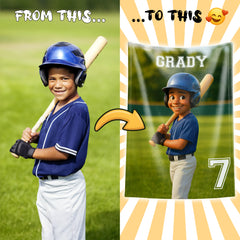 Custom Sports Flannel Blanket – Turn Your Photo into a Pixar-Inspired Athlete Character