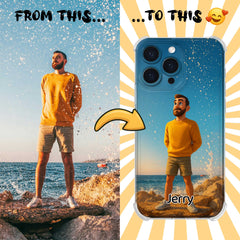 Pixar-Inspired Clear TPU iPhone Case – Custom 3D Cartoon Portrait from Your Photo