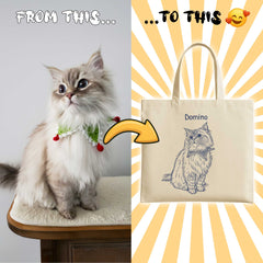 Retro Line Illustration Style Custom Tote Bag From Your Photo