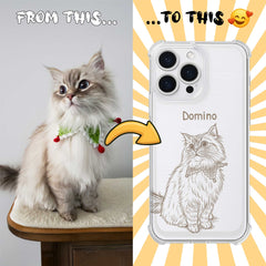 Retro Line Illustration Art Style Clear TPU iPhone Case – Custom Cartoon Portrait from Your Photo