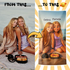 Pixar-Inspired Custom Beach Towel – Bestie Edition from Your Photo