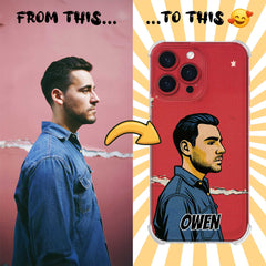 Pop Art Clear TPU iPhone Case – Lichtenstein Comic Style Portrait from Your Photo