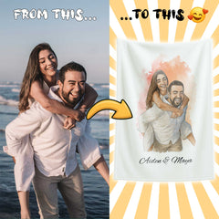 Watercolor and Pen Art Style Custom Flannel Blanket from Your Photo