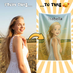 Ghibli-Inspired Custom Flannel Blanket from Your Photo