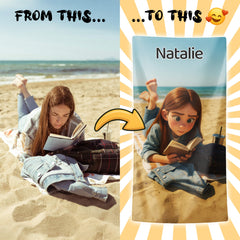Pixar-Inspired Custom Beach Towel – Book Girl Summer Edition from Your Photo