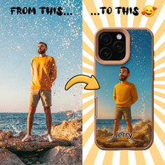 Pixar-Inspired TPU & PU Leather iPhone Case – Custom 3D Cartoon Portrait from Your Photo