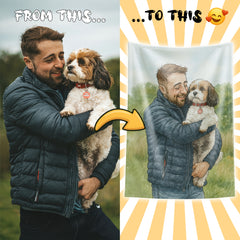 Watercolor and Pen Art Style Custom Flannel Blanket from Your Photo