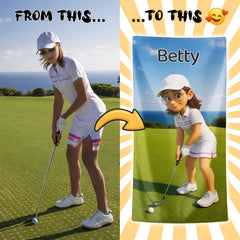 Pixar-Inspired Custom Beach Towel – Golf Edition from Your Photo