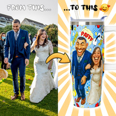 Caricature Style Custom 30oz Tumbler with Handle from Your Photo