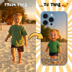 Pixar-Inspired Clear TPU iPhone Case – Custom 3D Cartoon Portrait from Your Photo