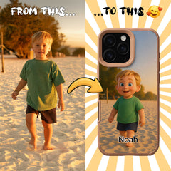 Pixar-Inspired TPU & PU Leather iPhone Case – Custom 3D Cartoon Portrait from Your Photo