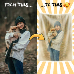 Original Watercolor Art Style Custom Flannel Blanket from Your Photo