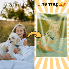 Ghibli-Inspired Custom Flannel Blanket from Your Photo