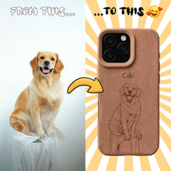 Retro Line Illustration Art Style Pet Portrait TPU & PU iPhone Case – Custom from Your Photo