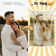 Watercolor and Pen Art Style Custom Flannel Blanket from Your Photo