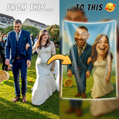 Hand-drawn Caricature Style Custom Flannel Blanket from Your Photo