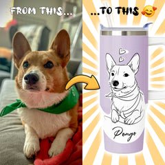 Hand Drawn Minimal Line Illustration Style Custom 30oz Tumbler with Handle from Your Photo