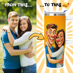 Caricature Style Custom 30oz Tumbler with Handle from Your Photo