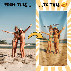 Pixar-Inspired Custom Beach Towel – Bestie Edition from Your Photo