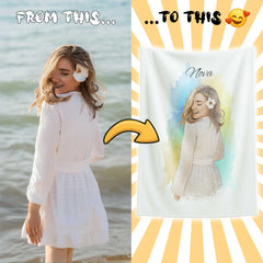 Watercolor and Pen Art Style Custom Flannel Blanket from Your Photo